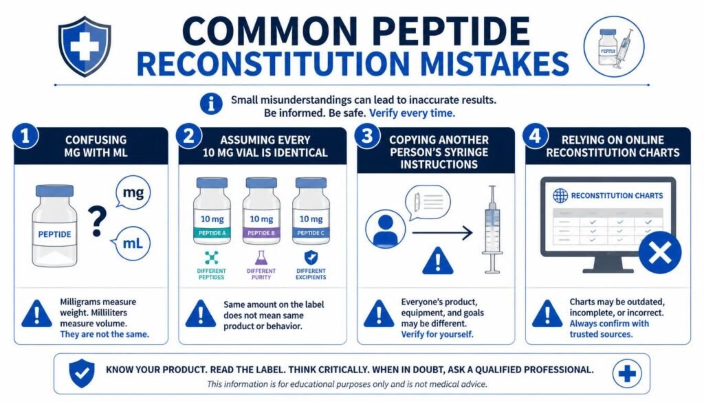 Common retatrutide reconstitution mistakes including mg and mL confusion