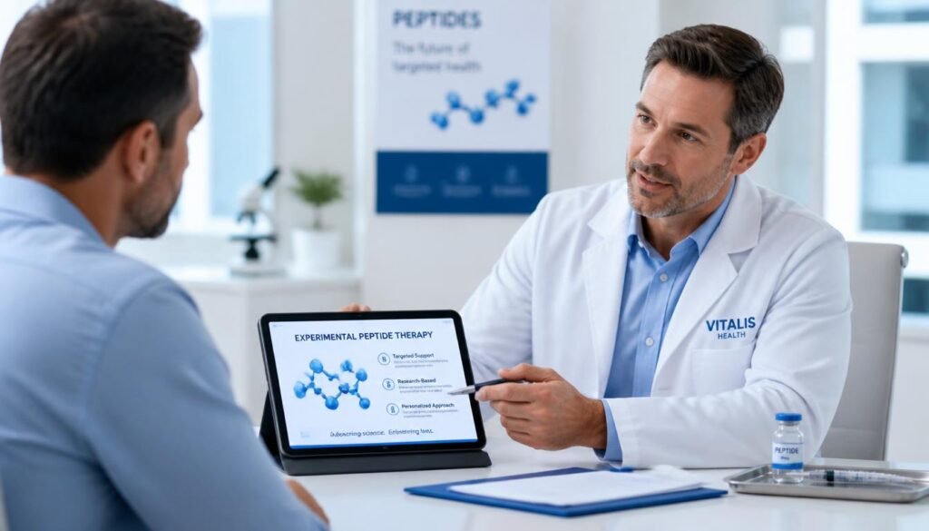 Doctor discussing BPC-157 injection safety with a patient