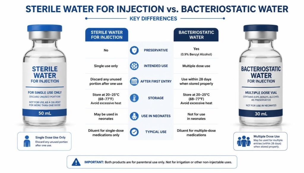 Sterile water vs bacteriostatic water for peptide reconstitution