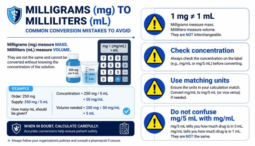 Common mistakes when converting milligrams into milliliters