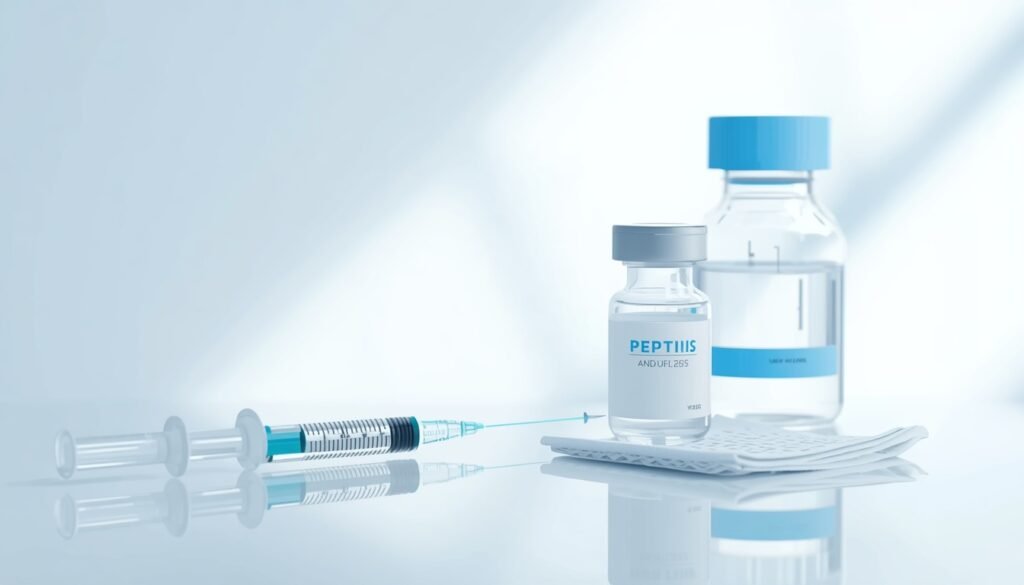 Injectable peptides with syringe and vial for understanding peptide administration